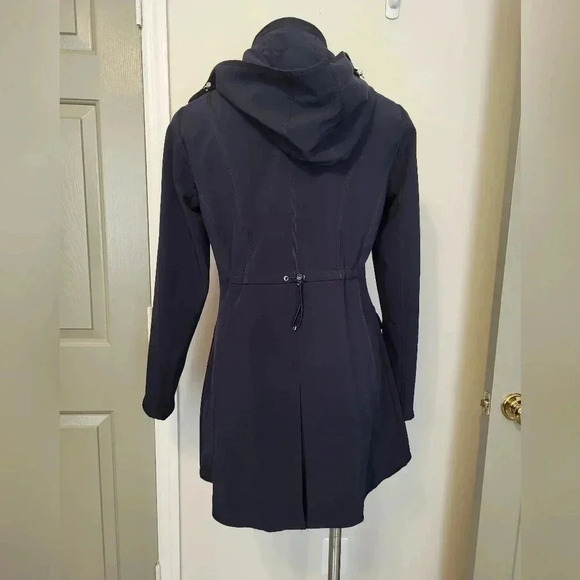 DKNY Blue Longline Water Resistant Drawstring Waist Hooded Parka Jacket(S) - Picture 3 of 10